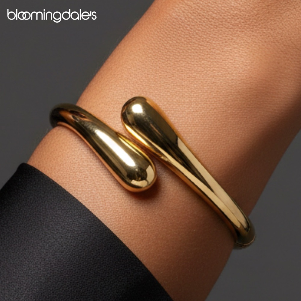 NEW Gold Puffy Tapered Bypass Bangle Hinged Bracelet, 14K EF/SS
